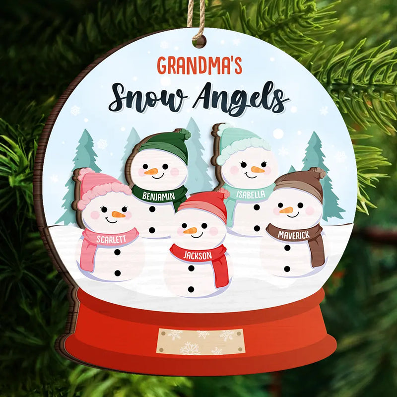 Grandma's Grandpa's Mom's Dad's Little Snowmen Snow Angels - Personalized 2-Layered Wooden Ornament
