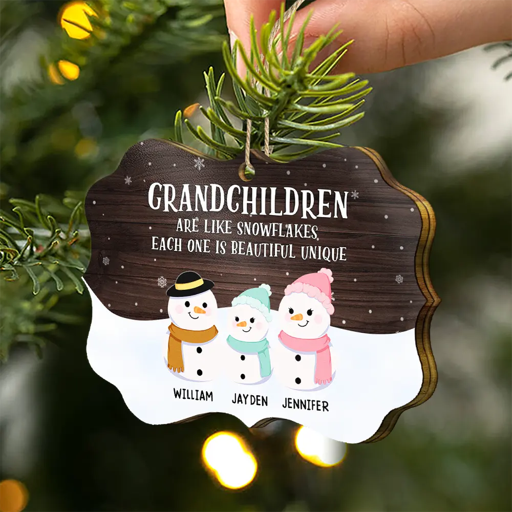 Grandparents & Grandkids Will Always Be Connected By Heart - Personalized Medallion Wooden Ornament