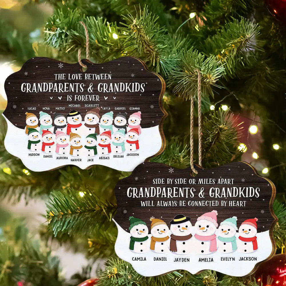 Grandparents & Grandkids Will Always Be Connected By Heart - Personalized Medallion Wooden Ornament