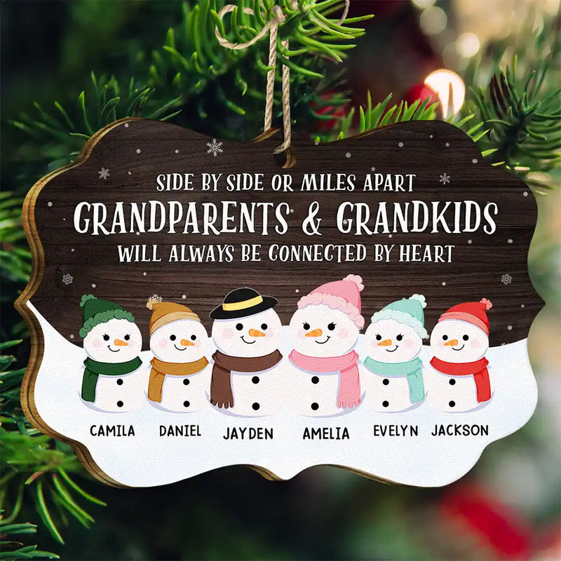 Grandparents & Grandkids Will Always Be Connected By Heart - Personalized Medallion Wooden Ornament
