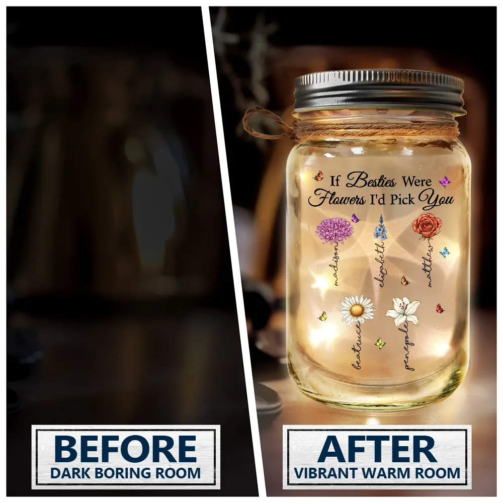 Si mes meilleurs amis étaient des fleurs, je te choisirais - Lampe Mason Jar personnalisée 
