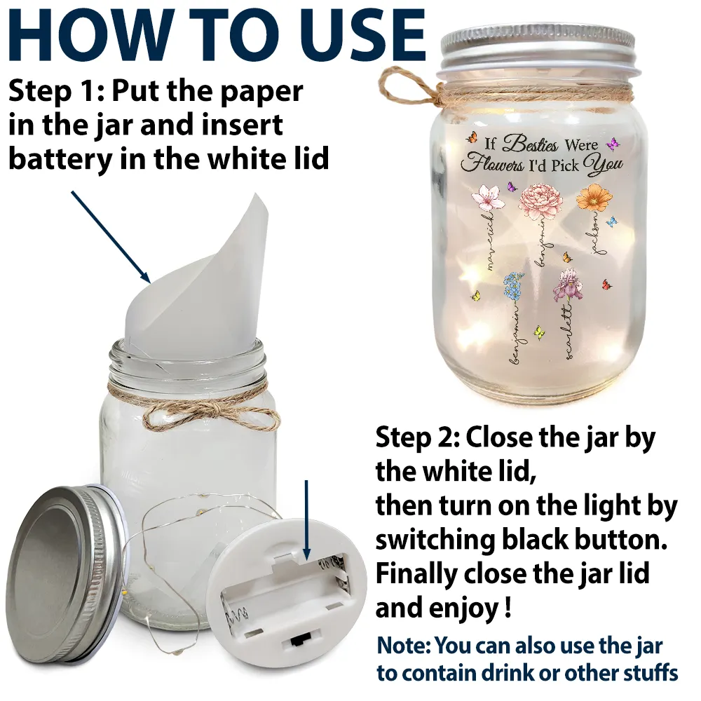 Si mes meilleurs amis étaient des fleurs, je te choisirais - Lampe Mason Jar personnalisée 