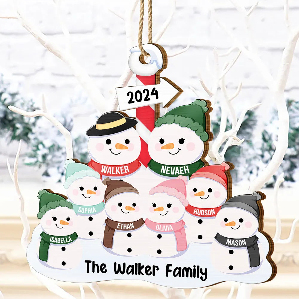 Famille de bonhommes de neige - Décoration en bois découpée personnalisée 