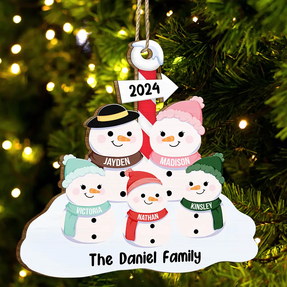 Snowman Family - Personalized Wooden Cutout Ornament