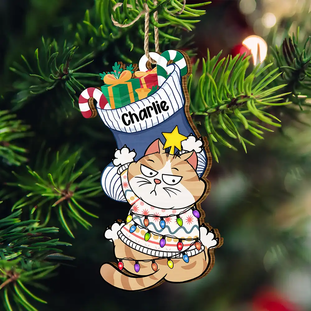Jingle Cat All The Way - Décoration en bois personnalisée 
