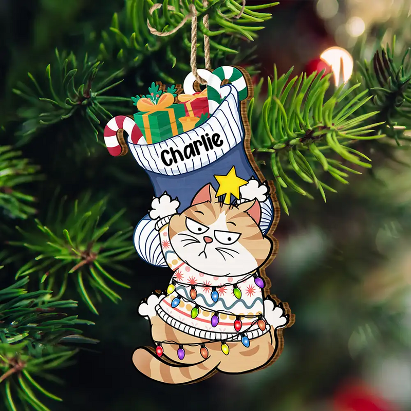 Jingle Cat All The Way - Décoration en bois personnalisée 