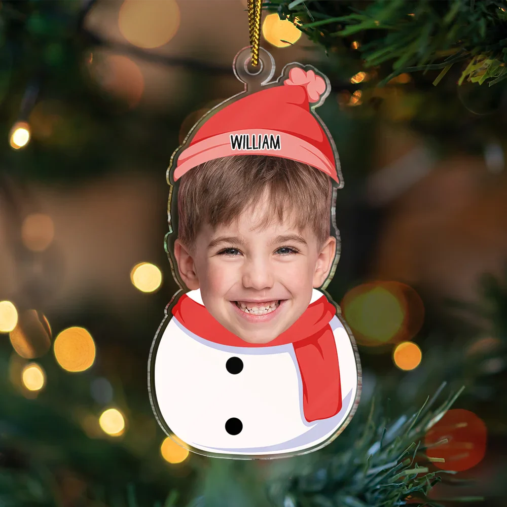 Custom Photo Kids Snowman - Personalized Cutout Acrylic Ornament