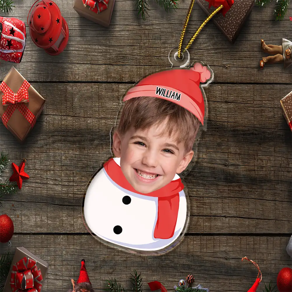 Custom Photo Kids Snowman - Personalized Cutout Acrylic Ornament
