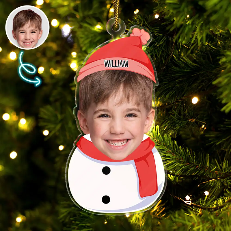 Custom Photo Kids Snowman - Personalized Cutout Acrylic Ornament