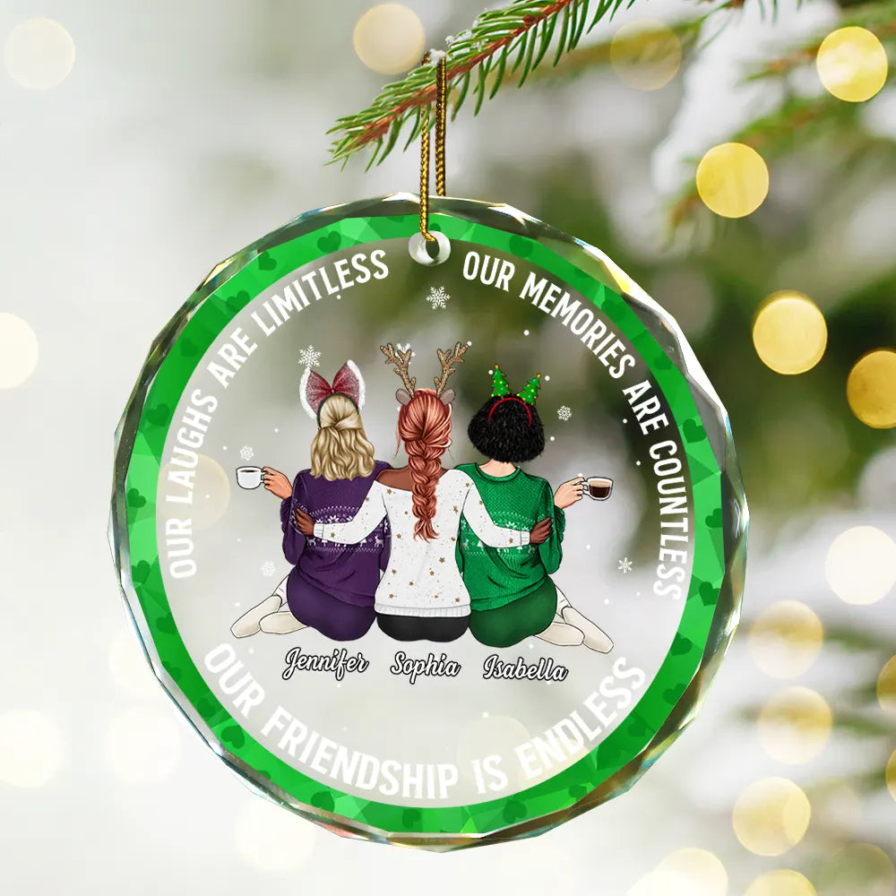 Our Friendship Is Limitless - Personalized Circle Glass Ornament