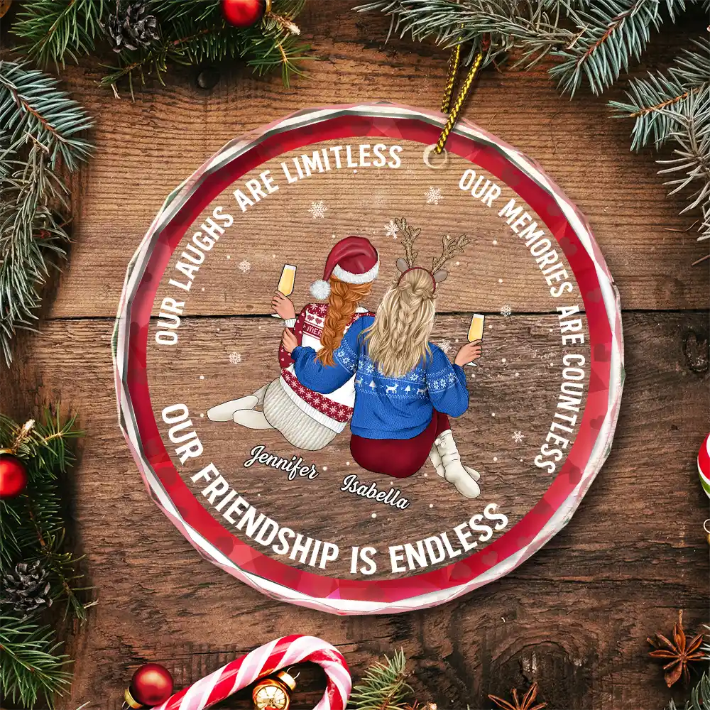 Our Friendship Is Limitless - Personalized Circle Glass Ornament
