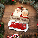 Père Noël, Mère Noël et petits-enfants - Décoration en bois personnalisée à 2 couches 