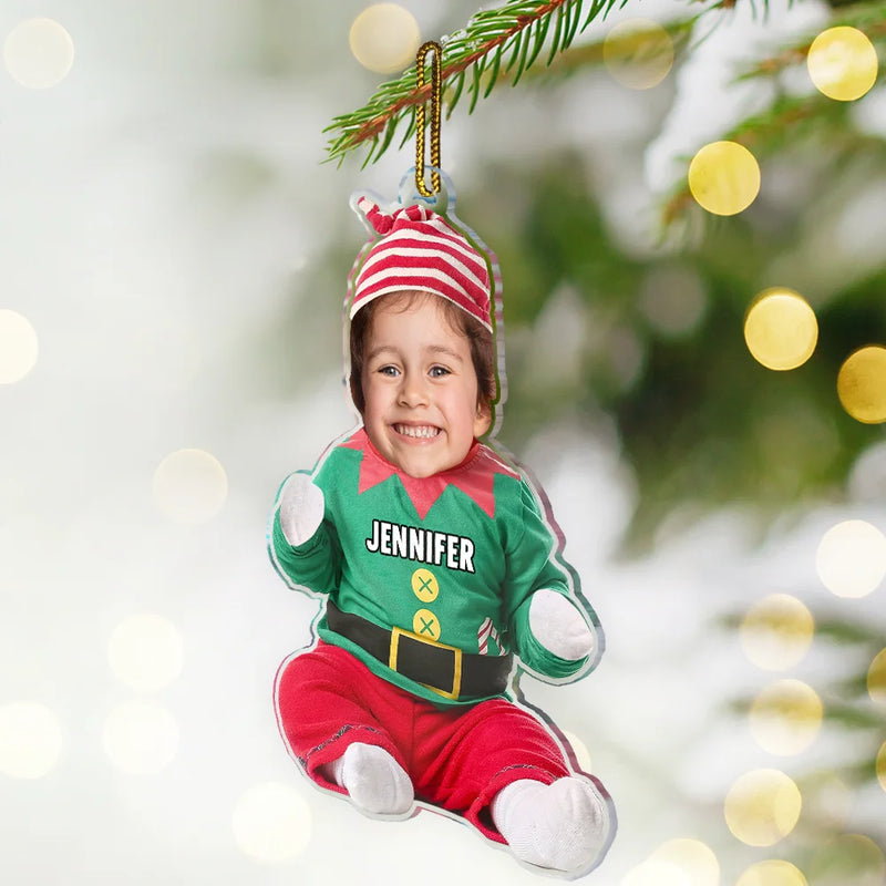 Custom Photo Cute Kid Baby Elf - Personalized Cutout Acrylic Ornament