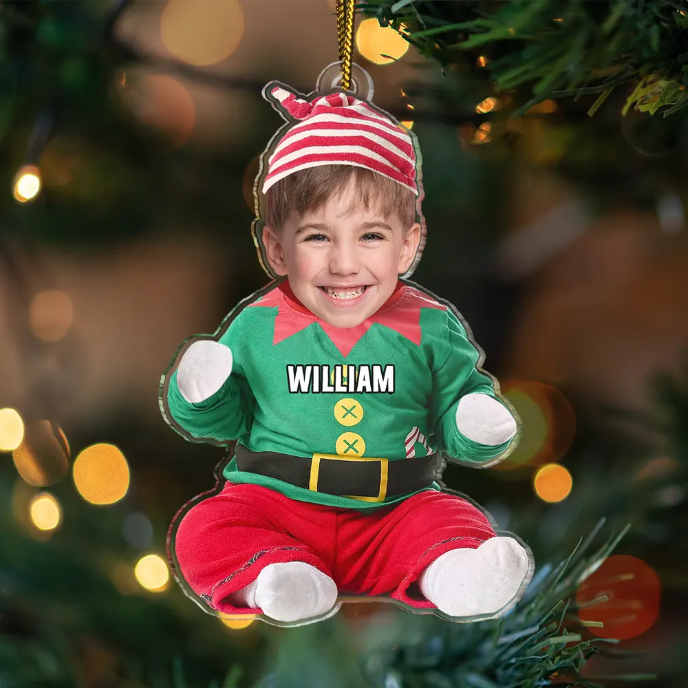 Custom Photo Cute Kid Baby Elf - Personalized Cutout Acrylic Ornament