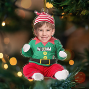 Custom Photo Cute Kid Baby Elf - Personalized Cutout Acrylic Ornament