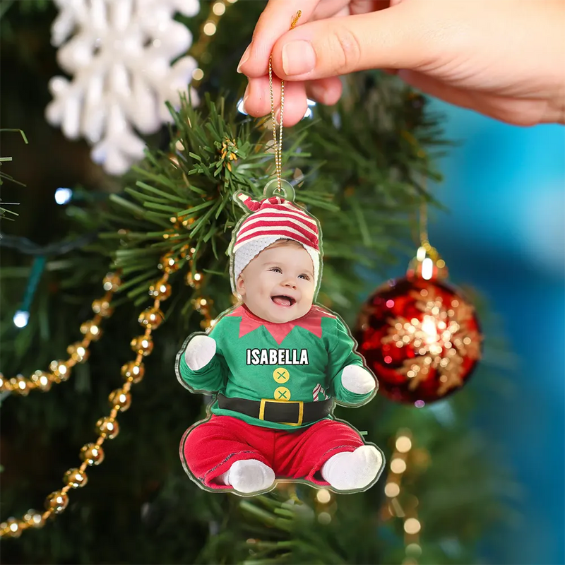 Custom Photo Cute Kid Baby Elf - Personalized Cutout Acrylic Ornament