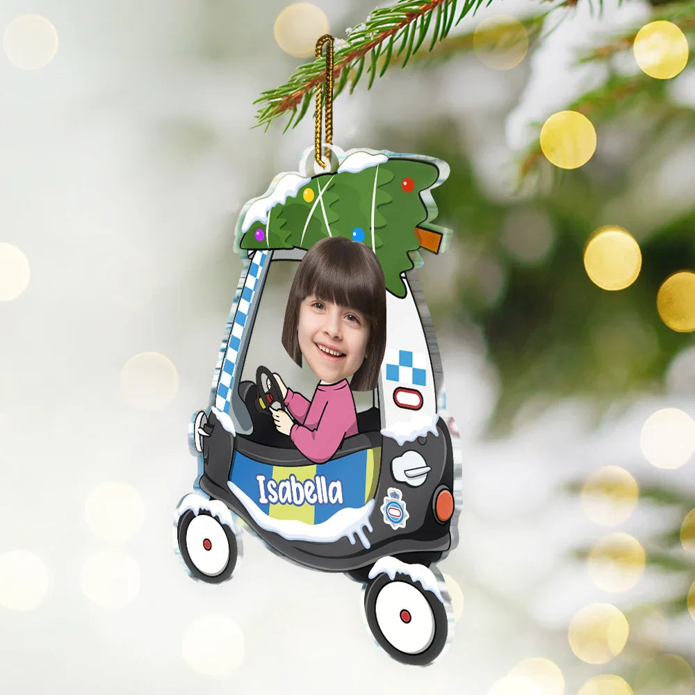 Custom Photo Christmas Baby Kid In Car - Personalized Custom Shaped Acrylic Ornament