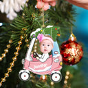 Custom Photo Christmas Baby Kid In Car - Personalized Custom Shaped Acrylic Ornament