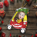 Custom Photo Christmas Baby Kid In Car - Personalized Custom Shaped Acrylic Ornament