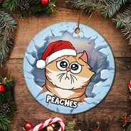 Christmas Dog Lovers Cat Lovers - 3D Inflated Effect Printed Ornament, Personalized Circle Ceramic Ornament
