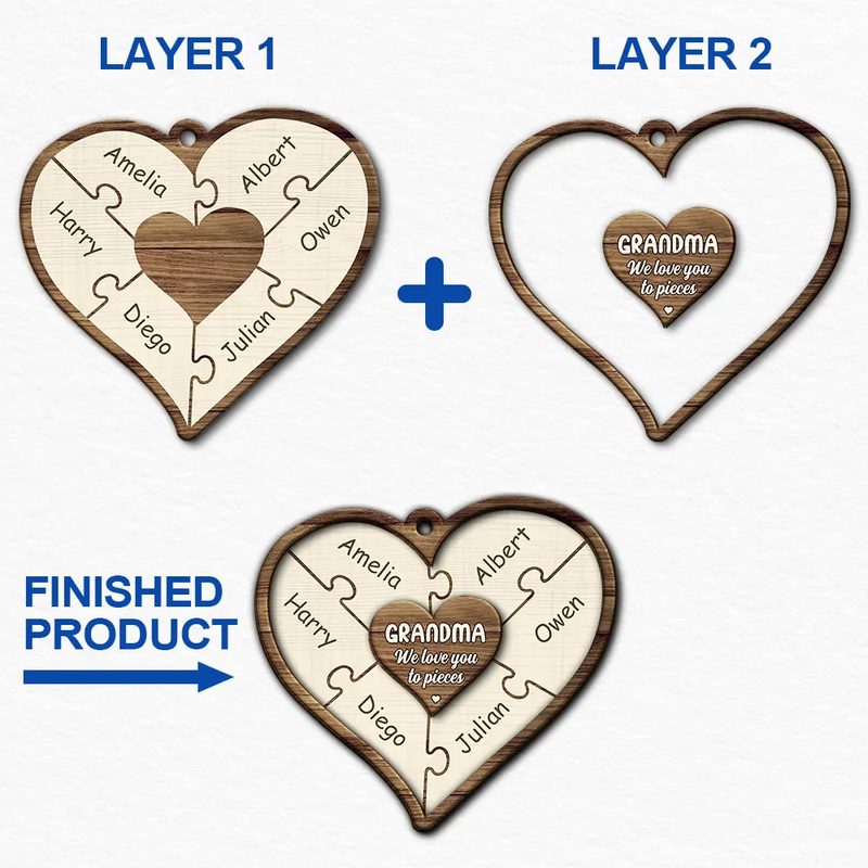 Grand-mère, maman, grand-père, papa, on t'aime à la folie - Décoration en bois personnalisée à 2 couches 