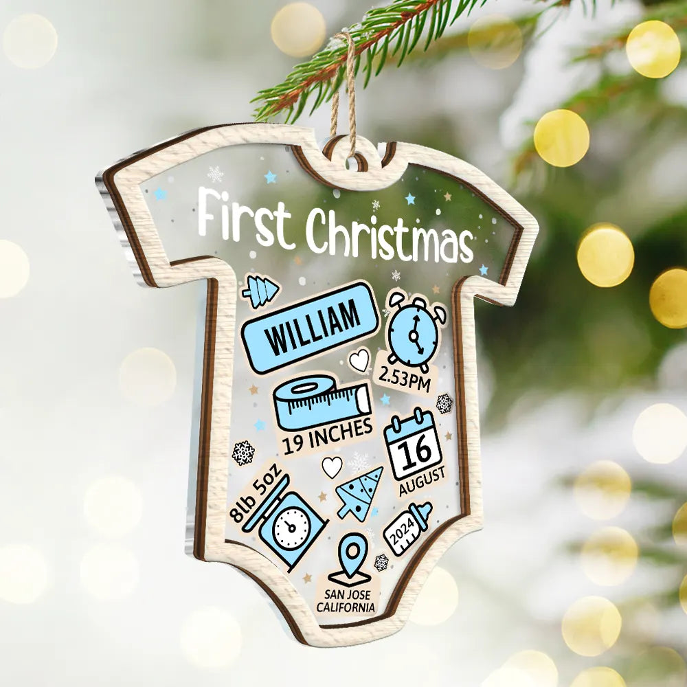 Décoration de Noël personnalisée à 2 couches pour bébé, nouveau papa et nouvelle maman 