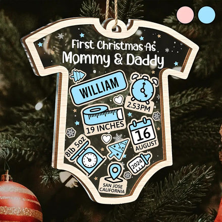 Décoration de Noël personnalisée à 2 couches pour bébé, nouveau papa et nouvelle maman 