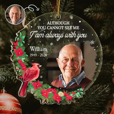Photo personnalisée de Noël « Bien que vous ne puissiez pas me voir » – Décoration acrylique personnalisée en forme personnalisée 