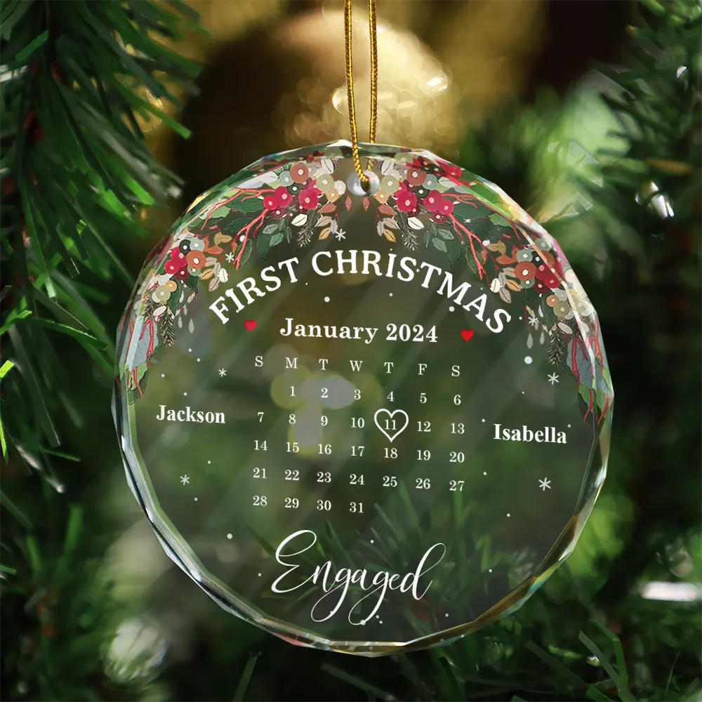 Gift For Couples - Christmas Calendar First Christmas Couple - Personalized Circle Glass Ornament