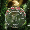 Gift For Couples - Christmas Calendar First Christmas Couple - Personalized Circle Glass Ornament