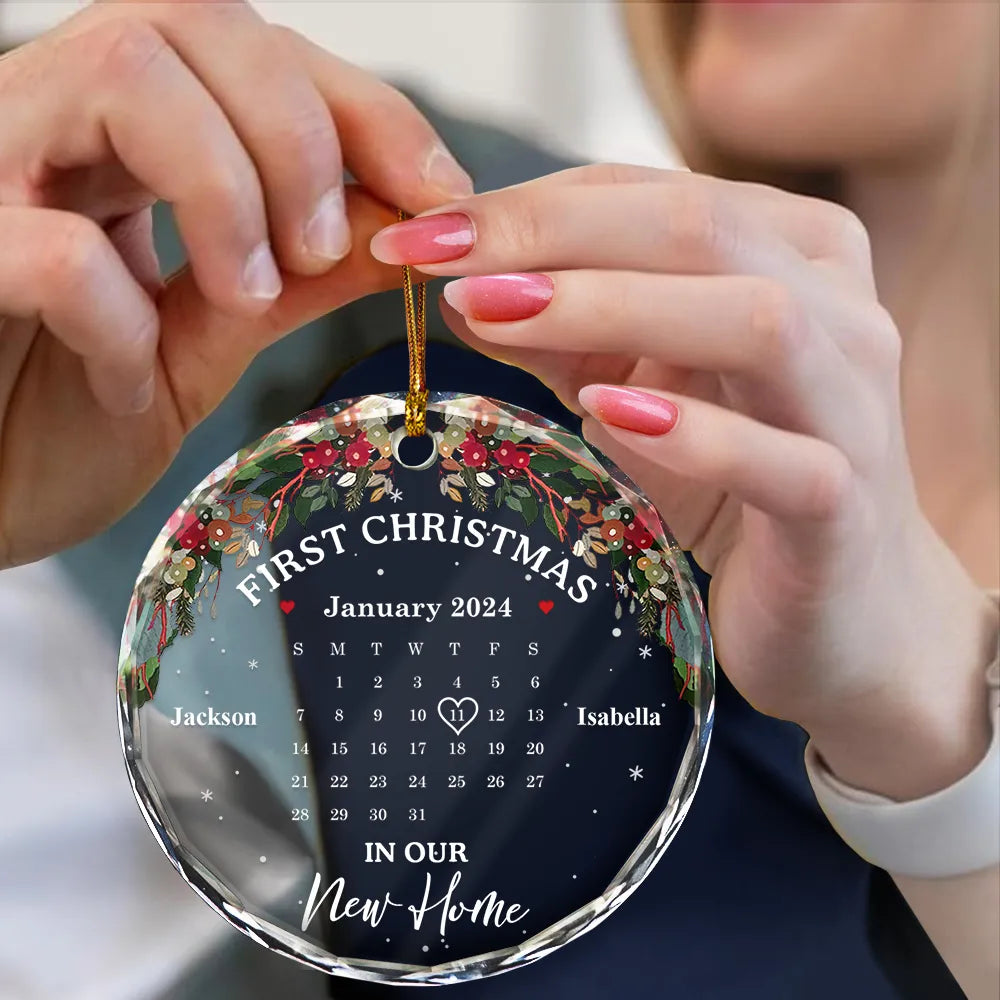 Gift For Couples - Christmas Calendar First Christmas Couple - Personalized Circle Glass Ornament