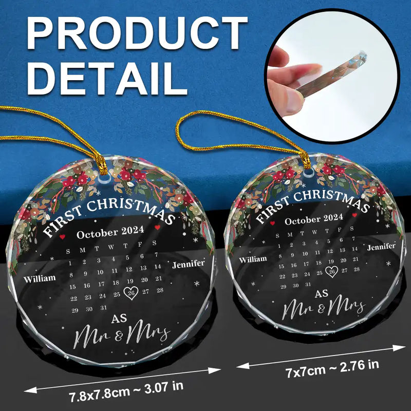 Gift For Couples - Christmas Calendar First Christmas Couple - Personalized Circle Glass Ornament