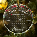Gift For Couples - Christmas Calendar First Christmas Couple - Personalized Circle Glass Ornament