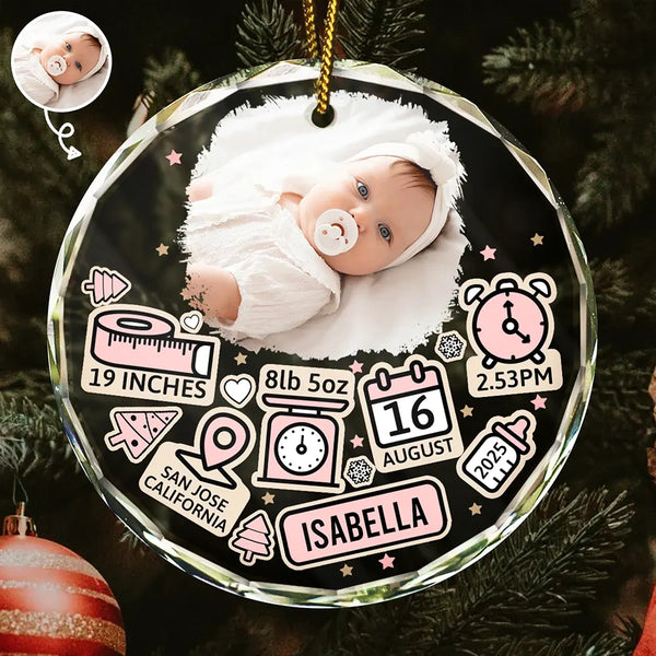 Custom Photo Baby First Christmas Personalized Circle Glass