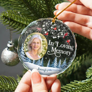 Memorial - Custom Photo Forever In My Heart Cardinal - Personalized Circle Glass Ornament