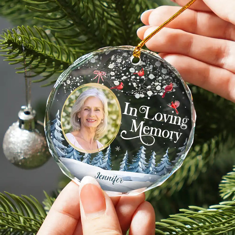 Memorial - Custom Photo Forever In My Heart Cardinal - Personalized Circle Glass Ornament
