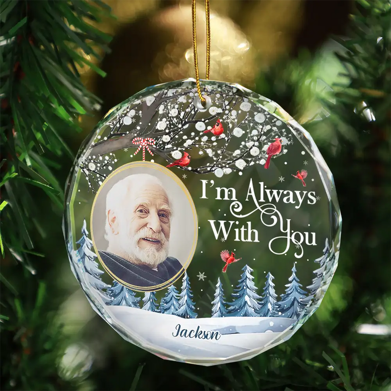 Memorial - Custom Photo Forever In My Heart Cardinal - Personalized Circle Glass Ornament
