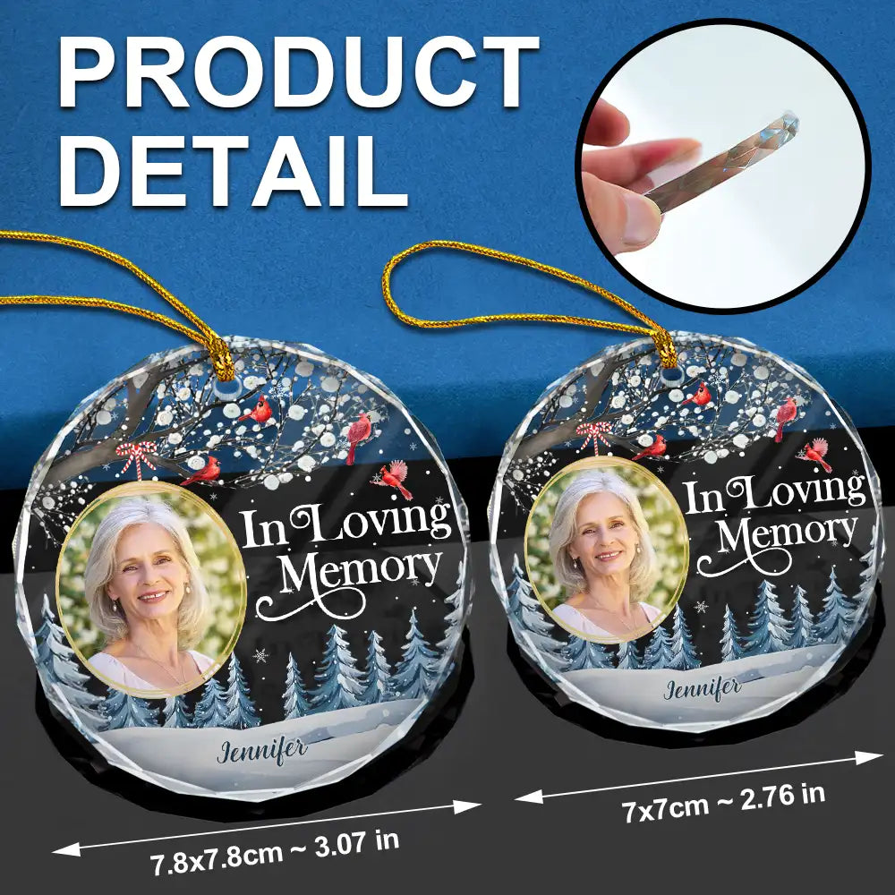Memorial - Custom Photo Forever In My Heart Cardinal - Personalized Circle Glass Ornament