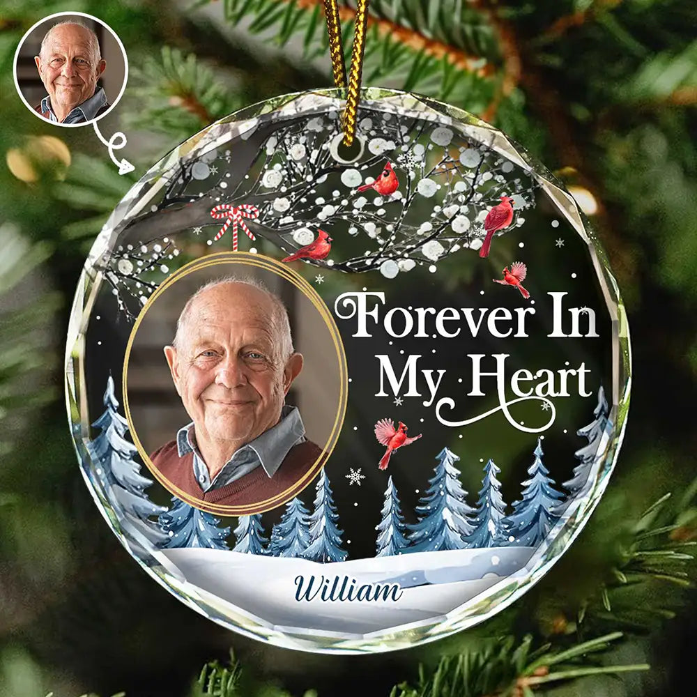 Custom Photo Forever In My Heart Cardinal - Personalized Circle Glass Ornament