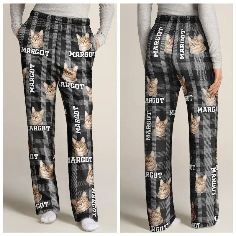 Pet Lovers - Custom Photo Plaid Pet Face - Personalized Pajama Pants