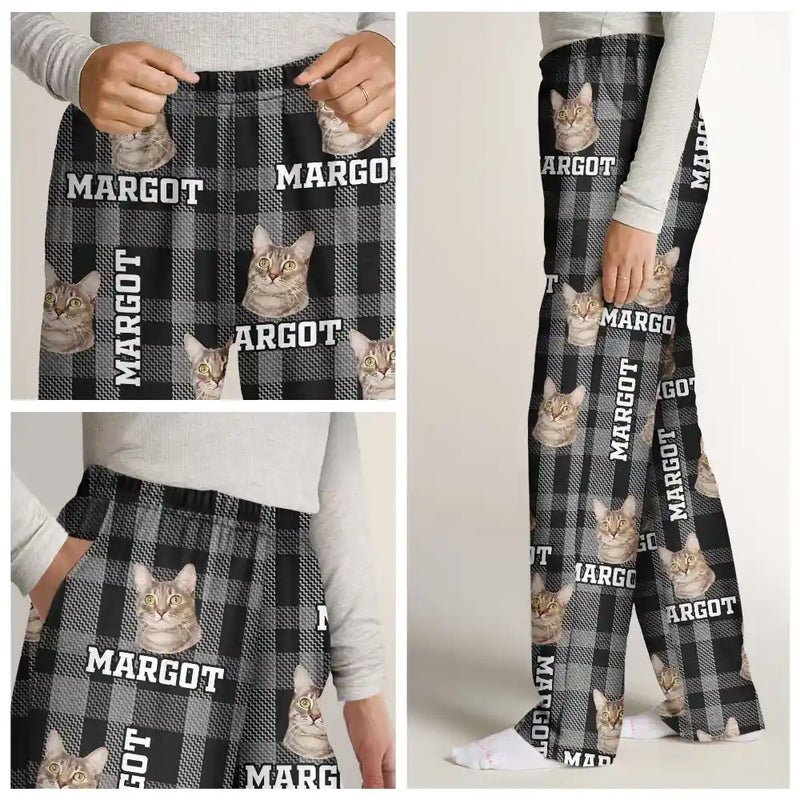 Pet Lovers - Custom Photo Plaid Pet Face - Personalized Pajama Pants
