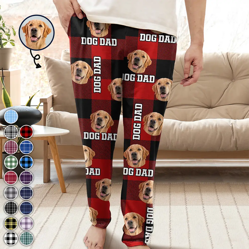 Pet Lovers - Custom Photo Plaid Pet Face - Personalized Pajama Pants