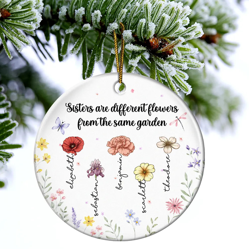 Gift For Bestie, Gift For Sisters - Sisters Are Different Flowers - Personalized Circle Ceramic Ornament
