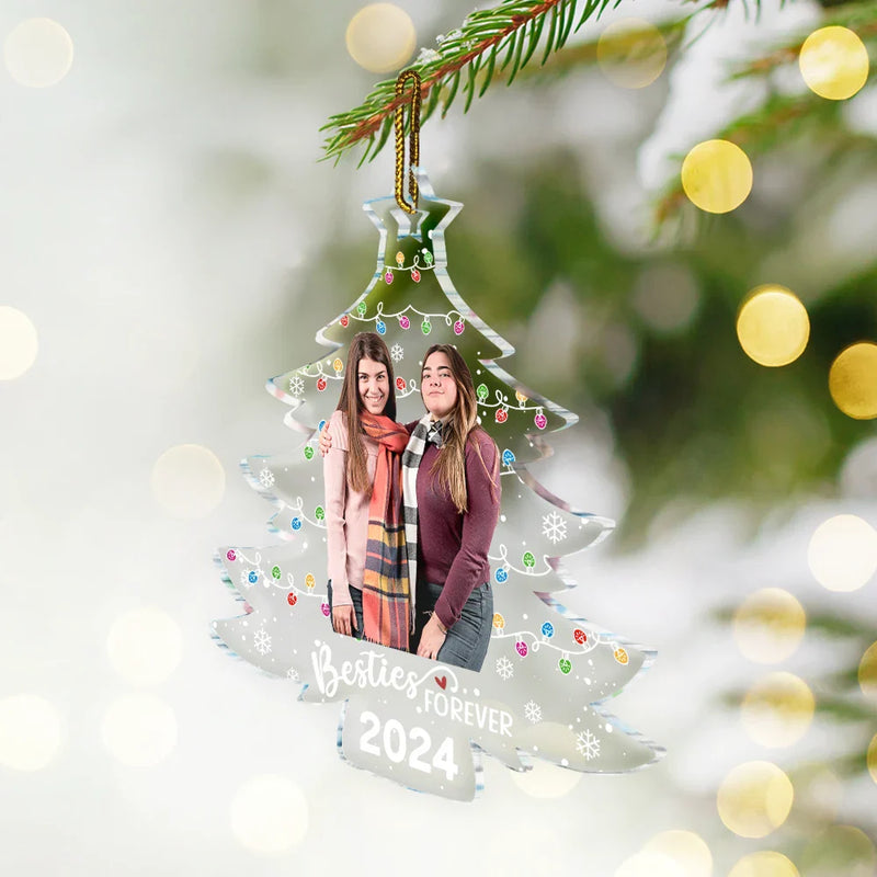 Family, Gift For Bestie, Gift For Sisters, Gift For Brothers, Gift For Sibling - Custom Photo Family Friends Christmas Tree - Personalized Custom Shaped Acrylic Ornament