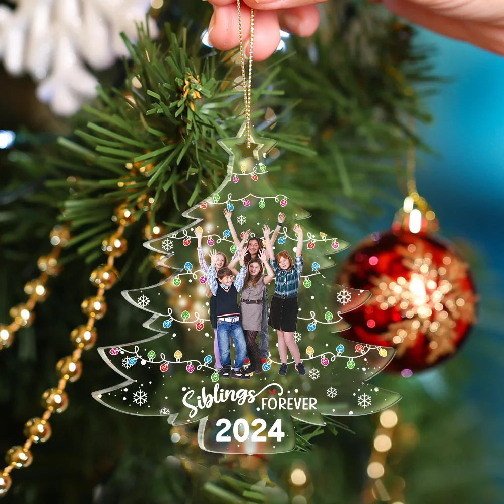 Family, Gift For Bestie, Gift For Sisters, Gift For Brothers, Gift For Sibling - Custom Photo Family Friends Christmas Tree - Personalized Custom Shaped Acrylic Ornament
