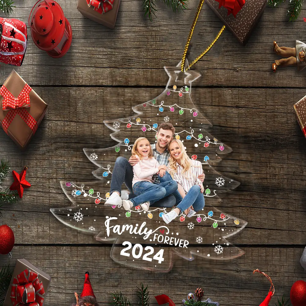 Family, Gift For Bestie, Gift For Sisters, Gift For Brothers, Gift For Sibling - Custom Photo Family Friends Christmas Tree - Personalized Custom Shaped Acrylic Ornament