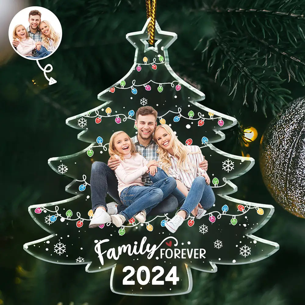 Custom Photo Family Friends Christmas Tree - Personalized Custom Shaped Acrylic Ornament