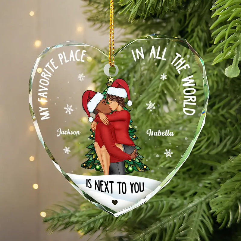 Couple Sideview My Favorite Place In The World - Personalized Glass Ornament