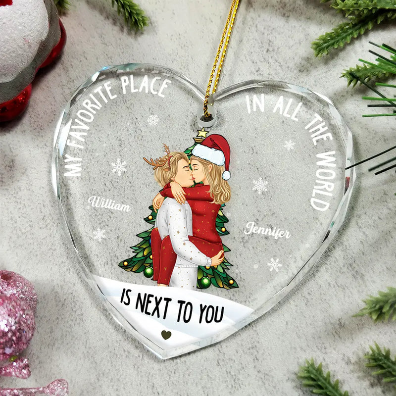Couple Sideview My Favorite Place In The World - Personalized Glass Ornament