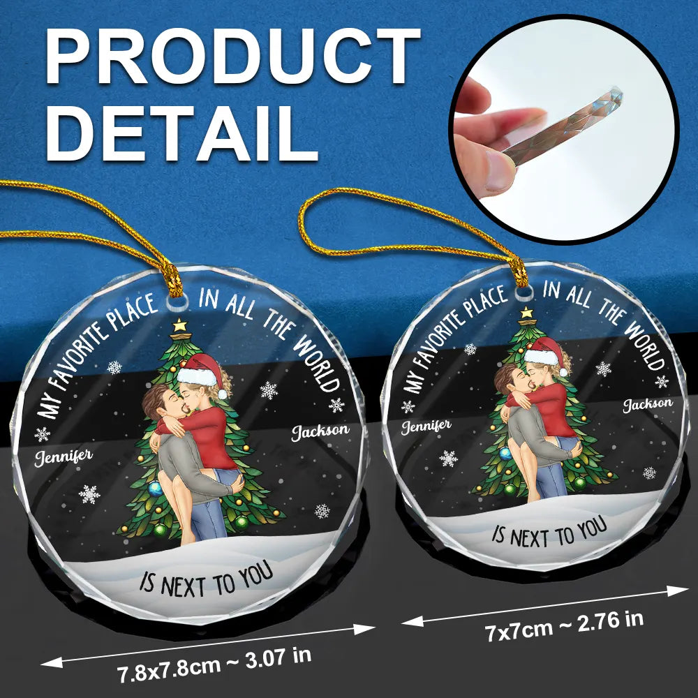 Gift For Couples, Gift For Husband, Gift For Wife, Gift For Boyfriend - Couple Sideview My Favorite Place In The World - Personalized Glass Ornament